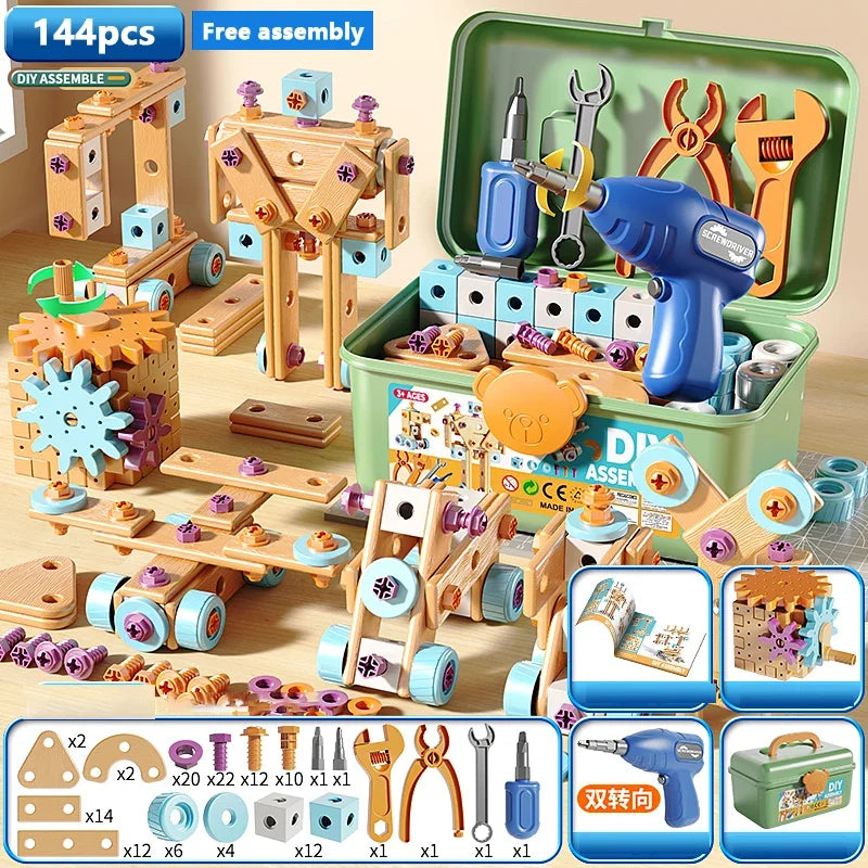 Educational DIY Nut Hand Disassembly Assembly Puzzle Simulated Screwing Toolbox for Kids Shape Insert Blocks Toy for Boys