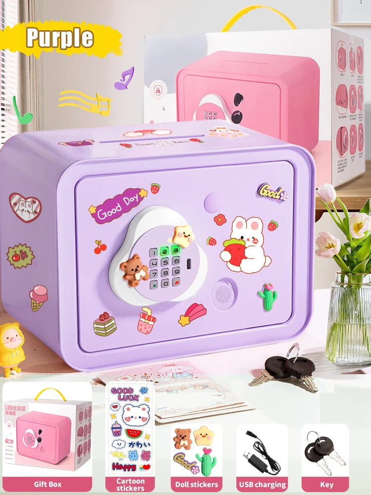 Children's Mini Fingerprint Piggy Bank Toys DIY Password Unlock Money Box Kids Savings Bank With Music Key Toy For 3 Yeas Gifts