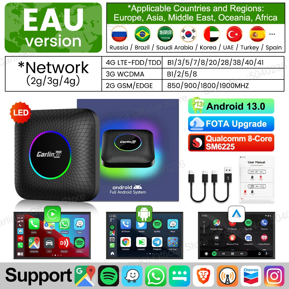 2026 CarlinKit CarPlay AI Box Android 13.0 QCM6225 8-Core Android Auto Wireless CarPlay Adapter 2.4+5GGPS 64G 128G FOTA Upgrade
