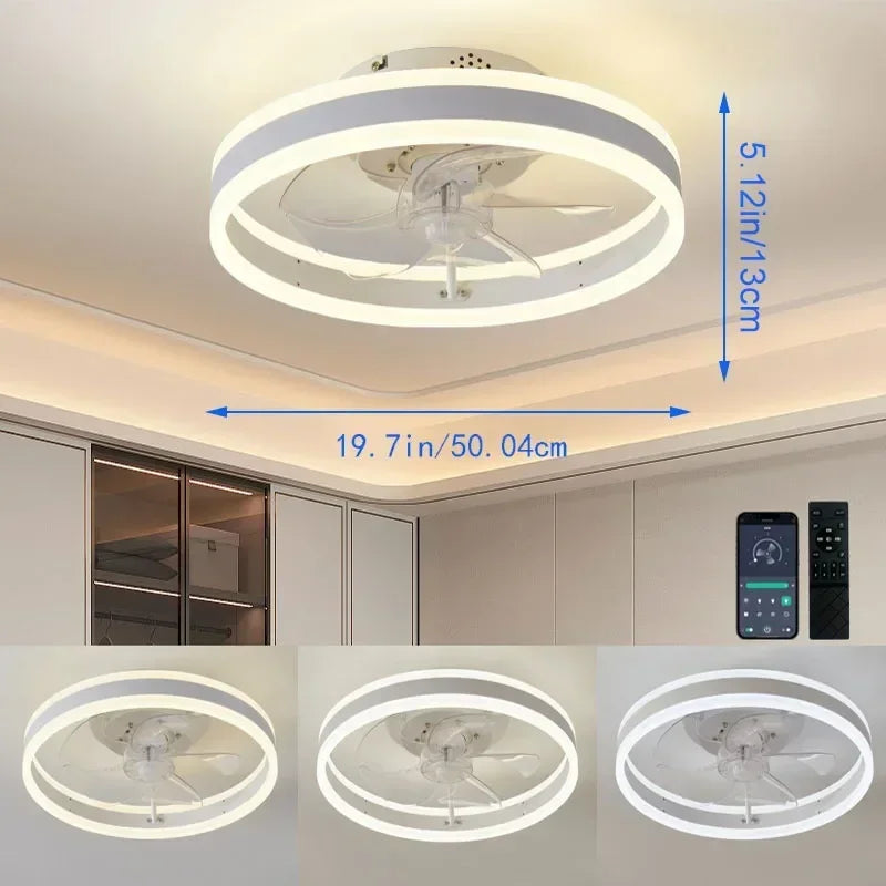 Latest Models Embedded LED Ceiling Fan with 5 Blades and Lights and Remote Control, Adjustable from 3000K to 6500K Lighting