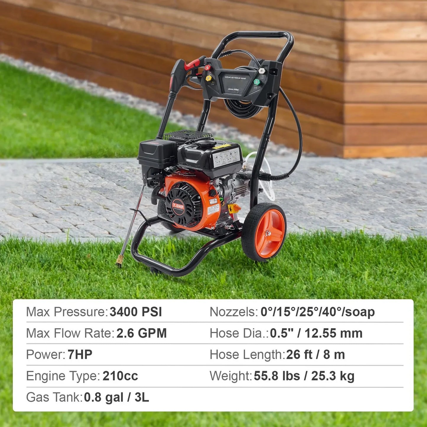 VEVOR Gas Pressure Washer, 3400 PSI 2.6 GPM, Gas Powered Pressure Washer with Aluminum Pump, Spray Gun and Extension Wand