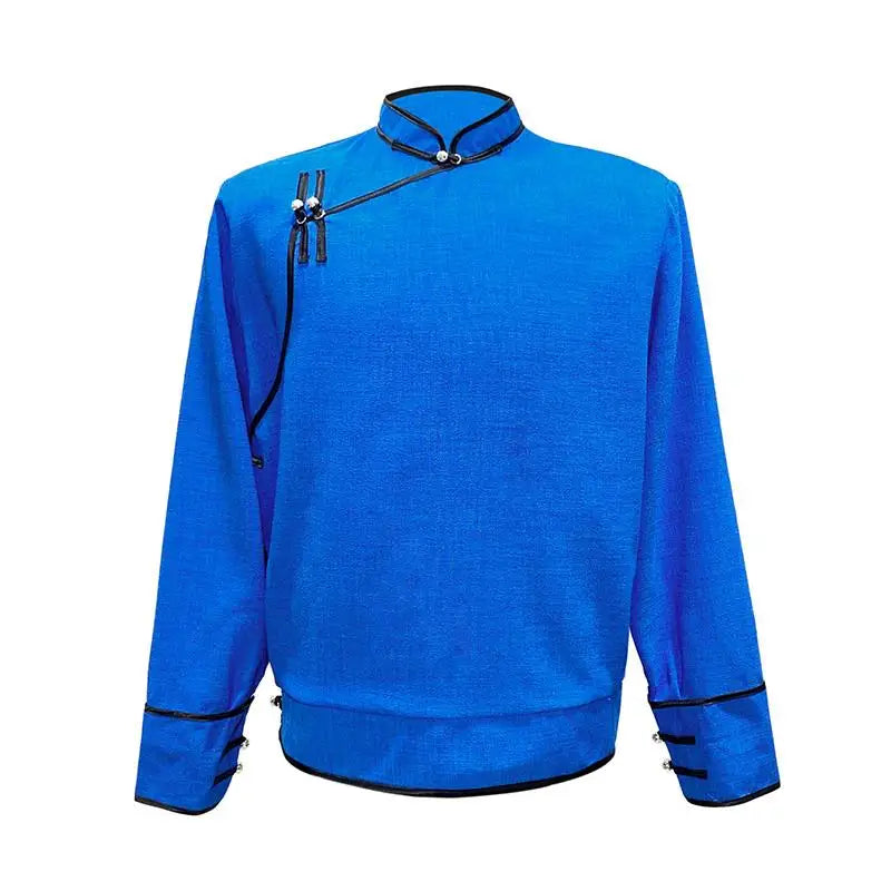 Modern Mongolian Ethnic Style Jacket Men's Stand Collar Shirt Outerwear Traditional Cultural Clothing Male Fashion