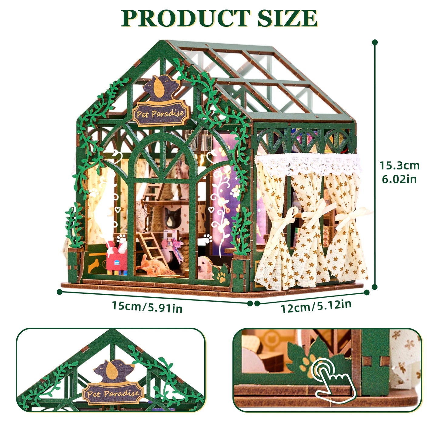 DIY Book Nook Kit Pet Paradise DIY 3D Wooden Puzzle Miniature Dollhouse Home Decoration Bookshelf Handmade Model