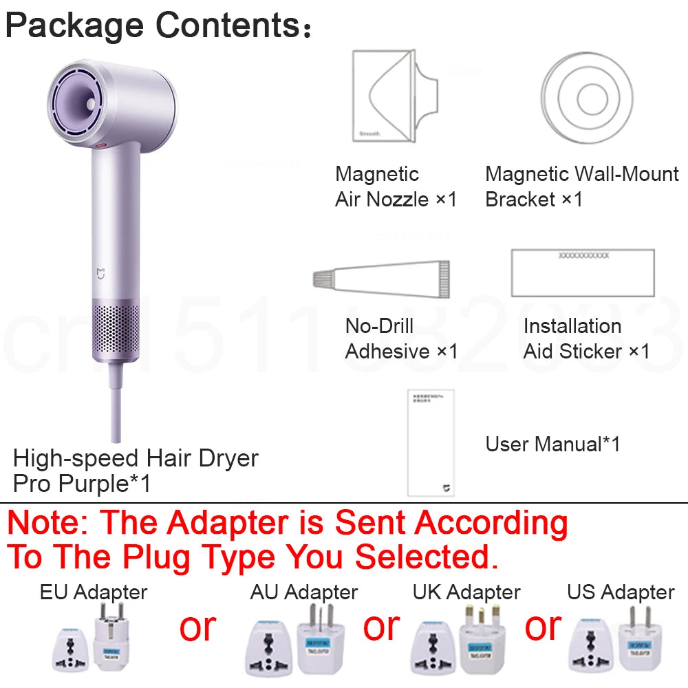 MIJIA High‑Speed Hair Dryer Pro,110k RPM,70 m/s Air,8 Airflow Modes,50 °C Constant Temp,200M Ions,CN Version With Ada