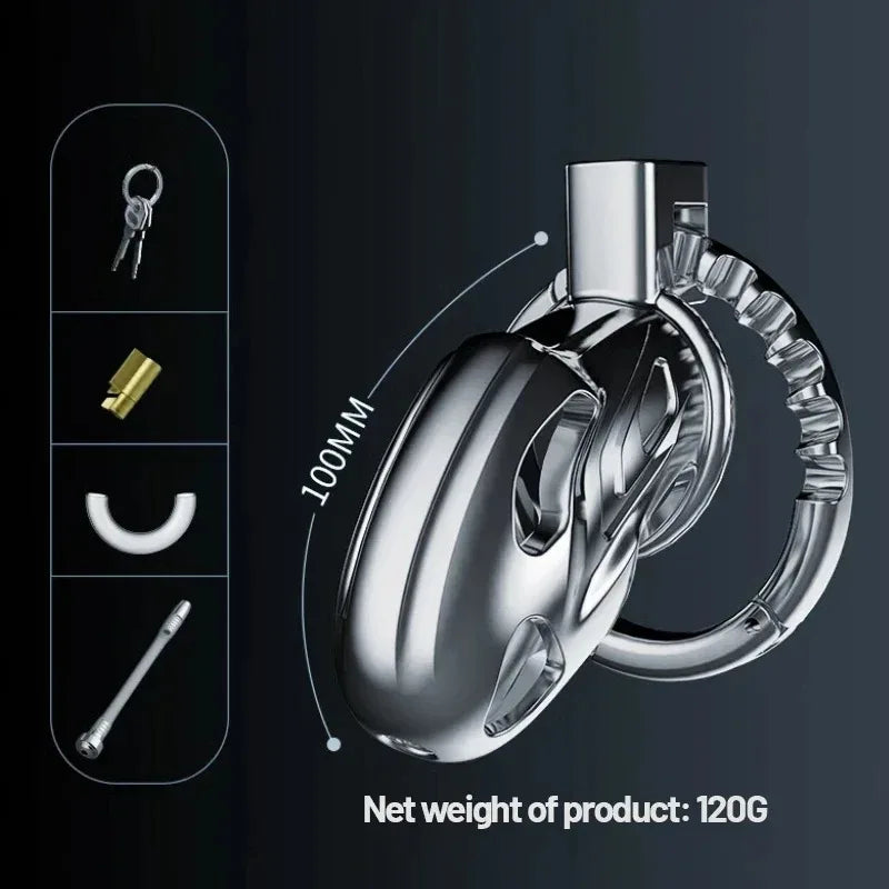 Male Chastity Cage Metal CB Cock Cage with One-Piece Adjustable 8 Sizes & Invisible Lock bdSM Penis Urethra Lock Adult Sex Toys