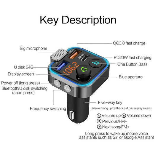 Bluetooth 5 0 FM Transmitter QC3 0 Fast Charger MP3 Player Car Wireless Audio Receiver Hands Free Car Charger Adapter for Phone