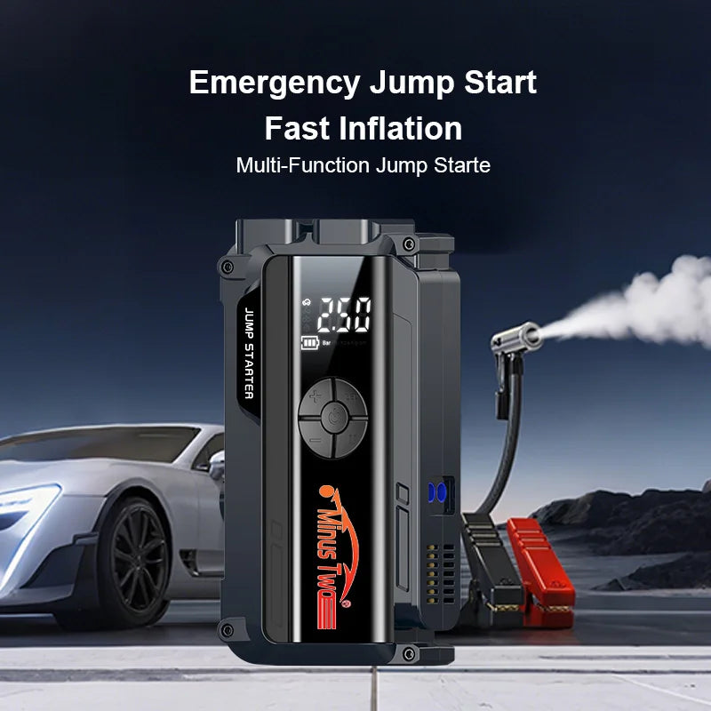 Car Jump Starter with Air Compressor Peak 2000A Auto Battery Booster 150PSI Air Pump Portable Power Bank Tire Inflator Lighting