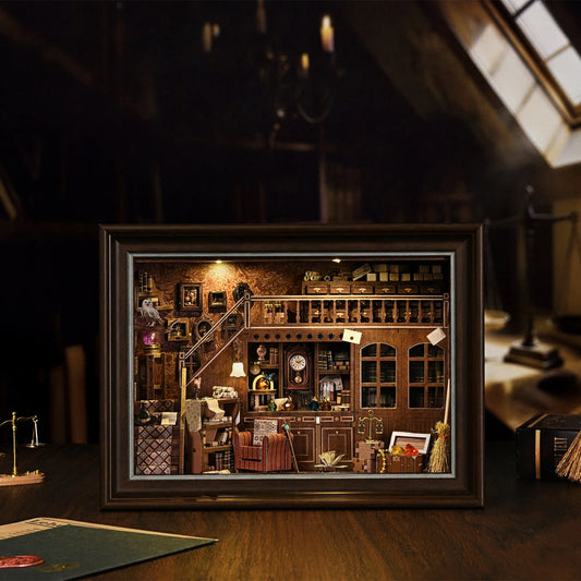 Book Nook Kit Secret Attic DIY 3D Wooden Puzzle Bookshelf Insert Dollhouse Model Bookend Building Home Decoration Photo Frame