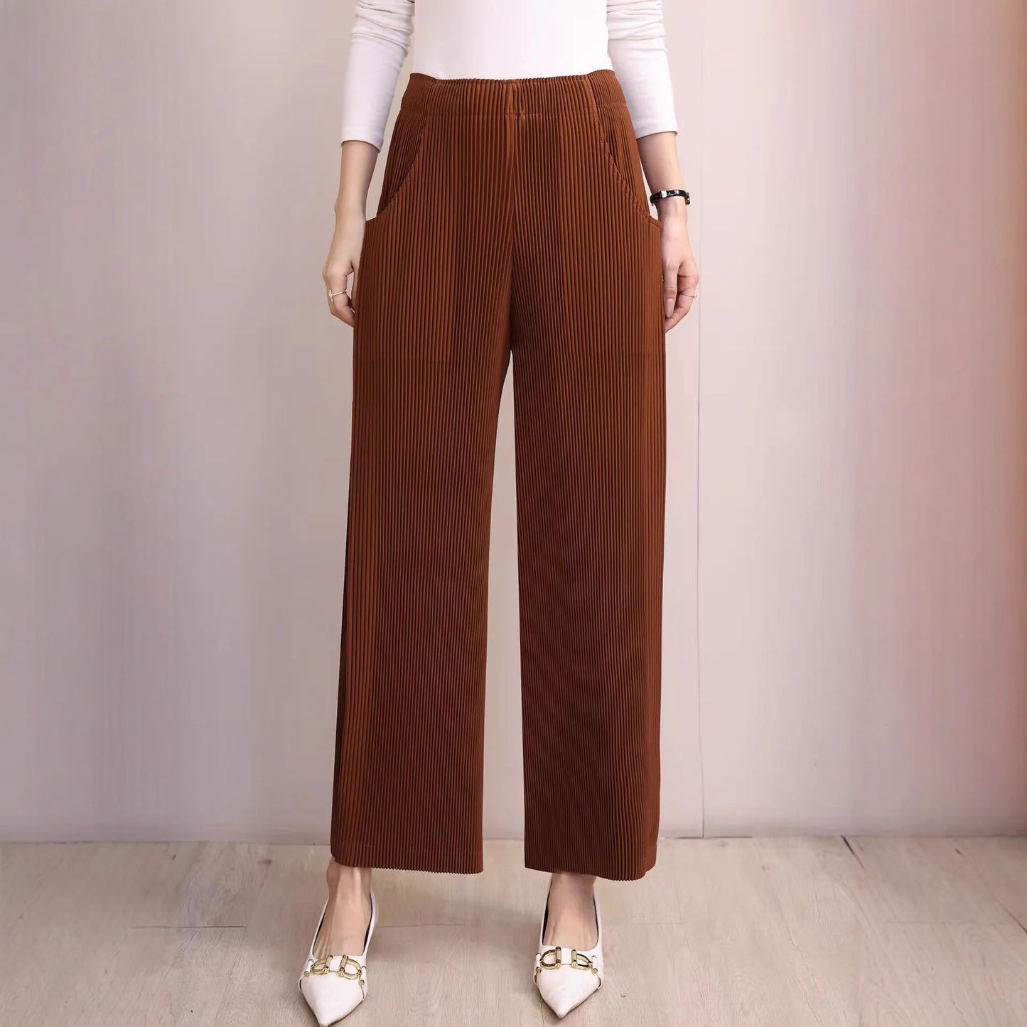 Miyake Pleated Fall Women Pants New High-waisted Thin Casual Pants Temperament Fashion Versatile Office Commuting Women's Pants