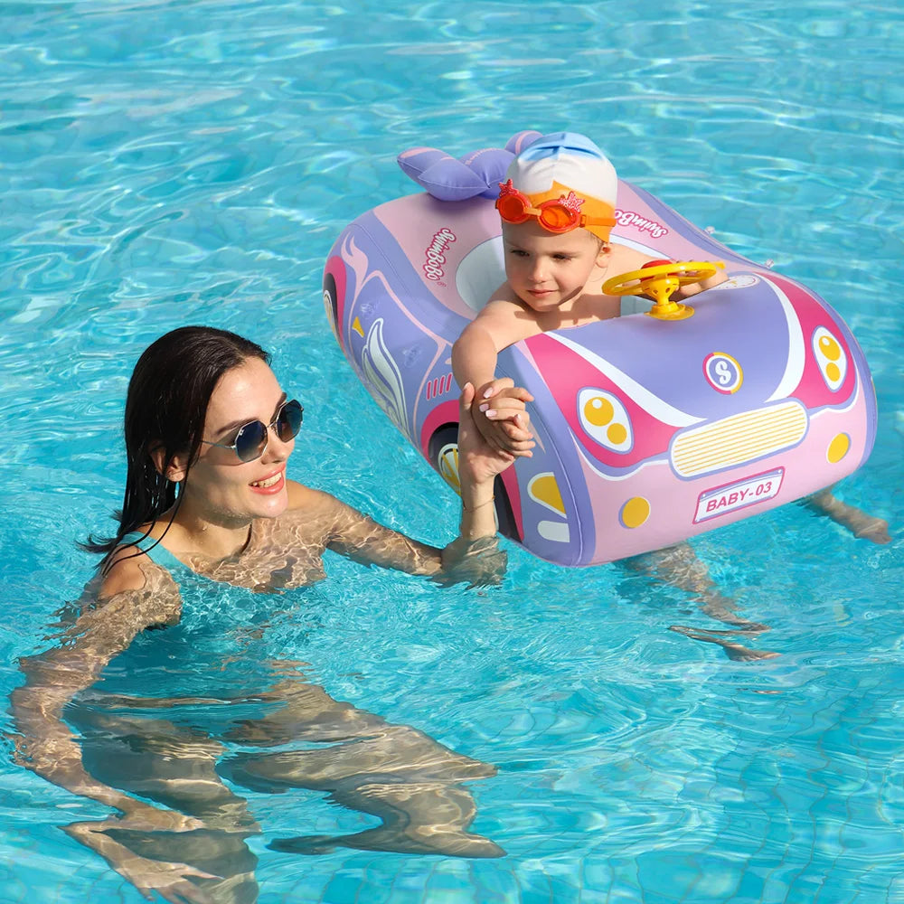 Kids Car Swimming Seat Float Ring Inflatable Infant Floating For Summer Swim Boat Circle Bathing Water Toy with Canopy