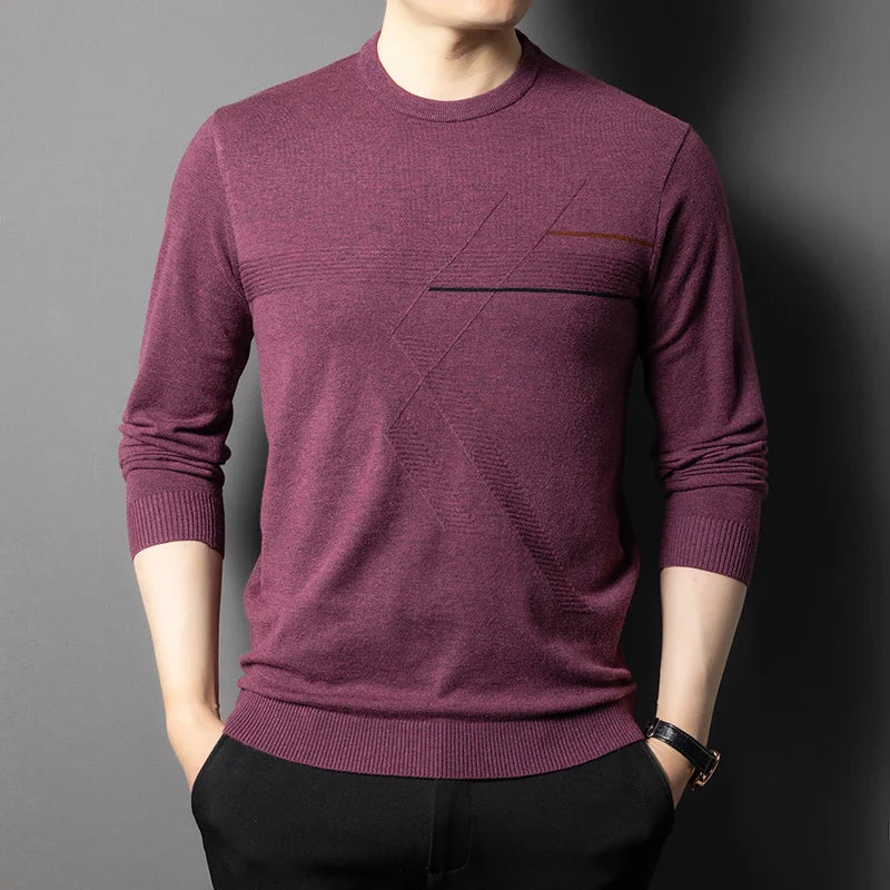 Anti-Pilling High-End Knit Men Pullover Sweater Jumper New Lightweight Round Neck Loose Fashion
