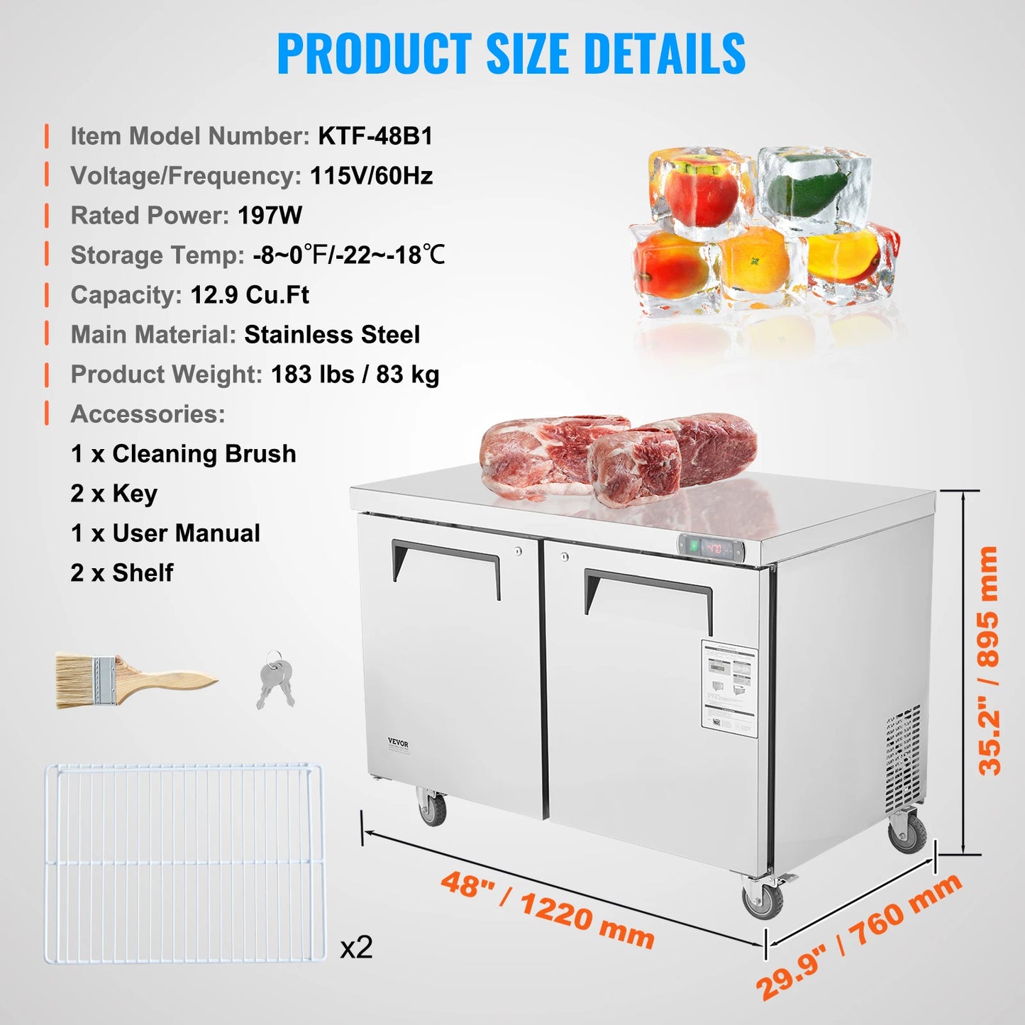 SucceBuy Commercial Frozen Refrigerator Sandwich Salad Prep Table 7.4Cu.Ft Food Prep Frost Free Refrigerator for Restaurant