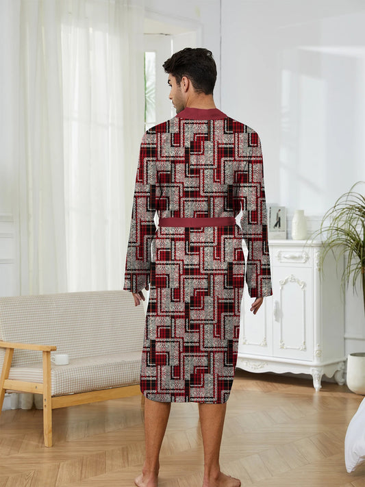 2025 Men's Robes Autumn Winter Men Pajamas Bathrobe Long Sleeve Soft Comfy Casual Lace Up Shower Robe Mid Length Male Loungewear