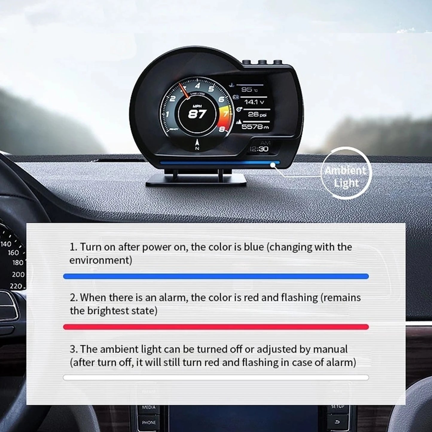 Digital Head‑Up Displayer OBD2+GPS Speed Warning Head Up Display Smart Gauge Car HUD Speedometer Turbo RPM Alarm for Car Truck