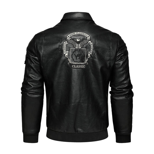 Men's embroidered lapel jacket Motorcycle PU leather jacket