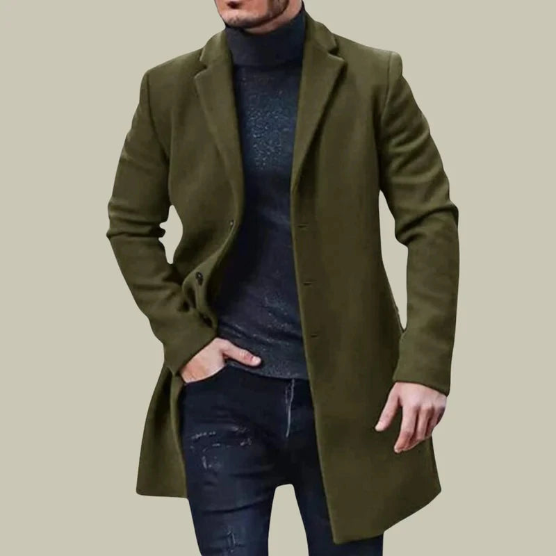 Fashionable Urban Men's Woolen Coat Autumn Winter New Style Slim Fit Medium Length Korean Style Trendy Large Size Warmth