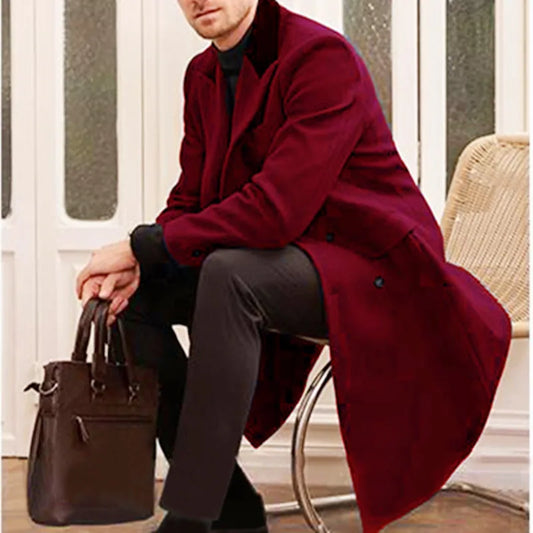 Coat Winter Men's Jackets Warm with Lining Men's Coat X-Long Double Breasted Trench Multi-Pockets Male Clothing Eu Size M-XXL