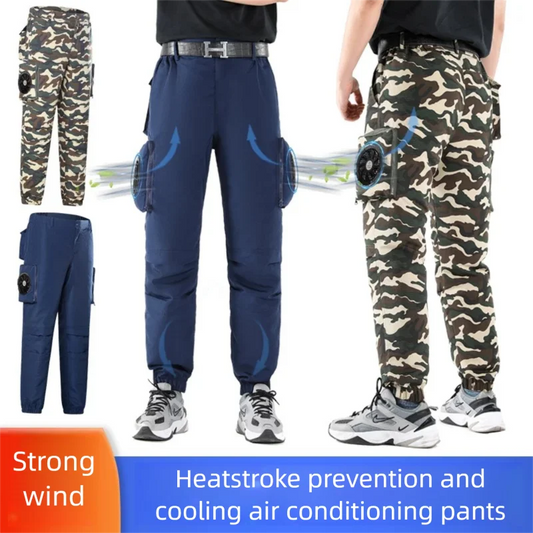 Men's USB Fan Cooling Pants Summer Air Conditioning Pants Outdoor Heat Protection Wear-resistant Labor Protection Cargo Pants