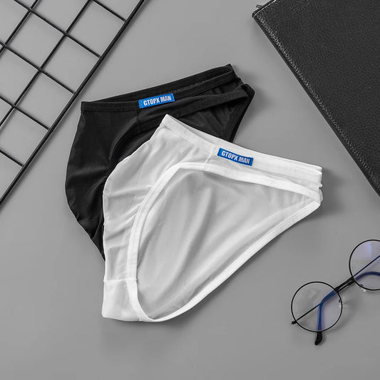GTOPXMAN Sexy Underwear Men Thin Ice Silk Translucent Men Briefs U Pouch Underwear Men Ropa Interior Hombre