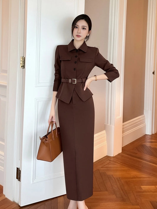 Autumn 2026 Collar Long Sleeve Half Skirt Set Vintage Style Two Piece Suit High Waist Universal Fit Color JT0103A
