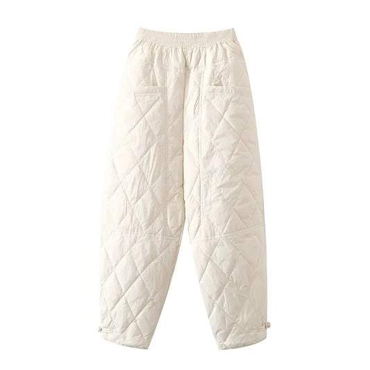 2025 Winter Faion Diamond Pattern Cotton Pants Women Loose Large Size Dad Boot Pants Thi Warm Outerwear Trousers