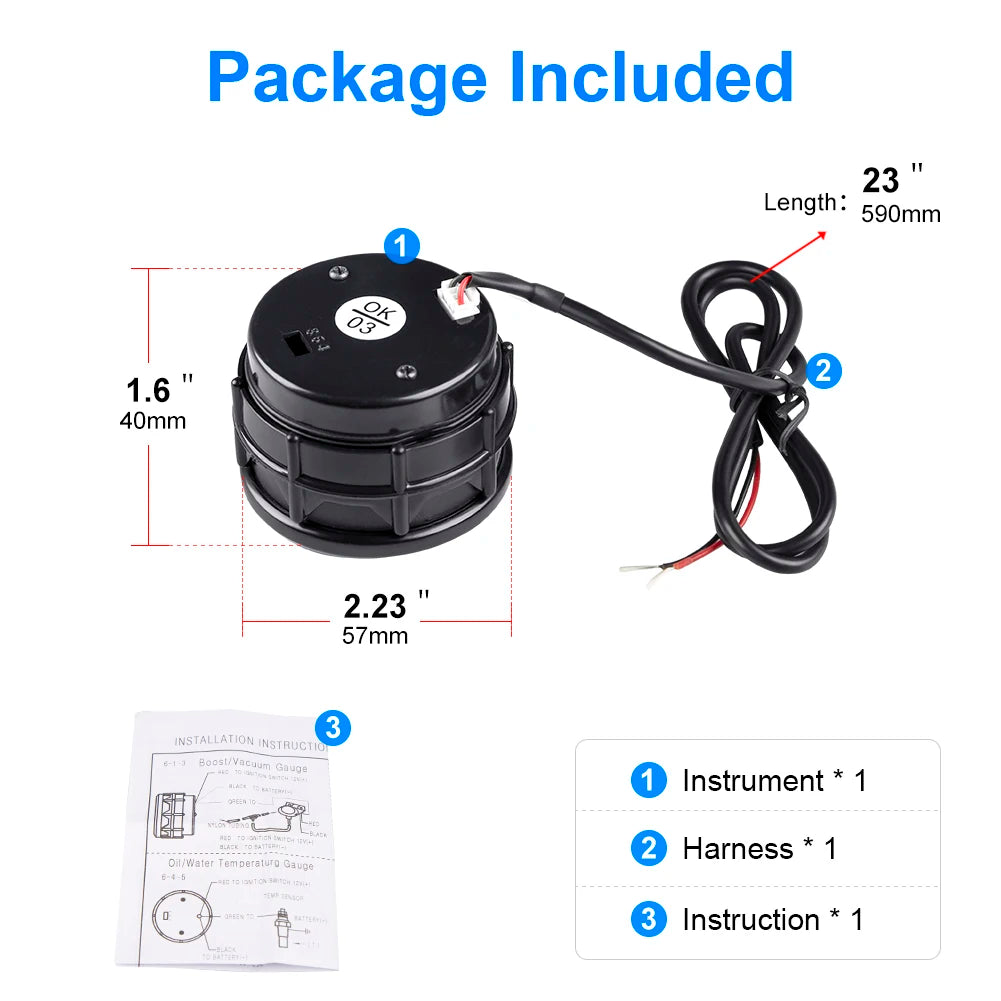 2" 52mm Car Voltmeter Gauge Kit 8-16V Blue Digital LED Volt Gauge Voltage Meter With Red Warning Light For Car Truck Vehicle