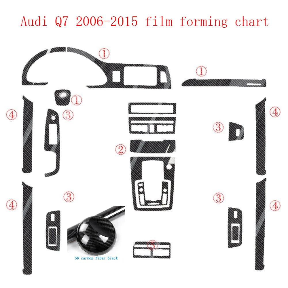 For Audi Q7 2006-2015 Interior Central Control Panel Door Handle 5D Carbon Fiber Stickers Decals Car styling Accessorie