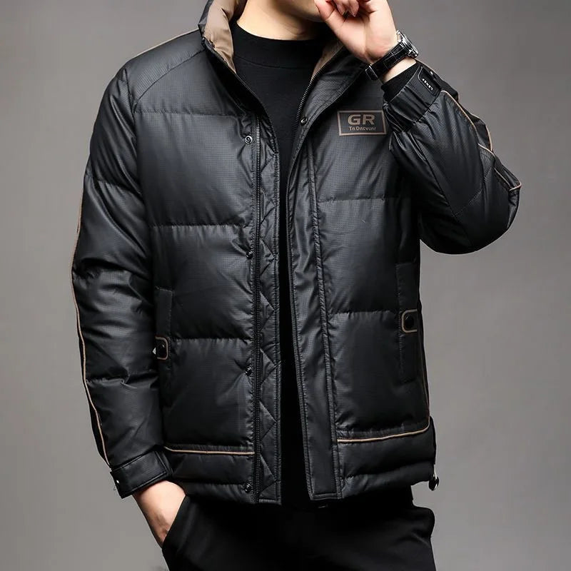 New 2026 Men's down Jacket Thickened Stand Collar Fashionable Warm Youthful Outerwear Standard Fit Long Sleeve Zipper Closure