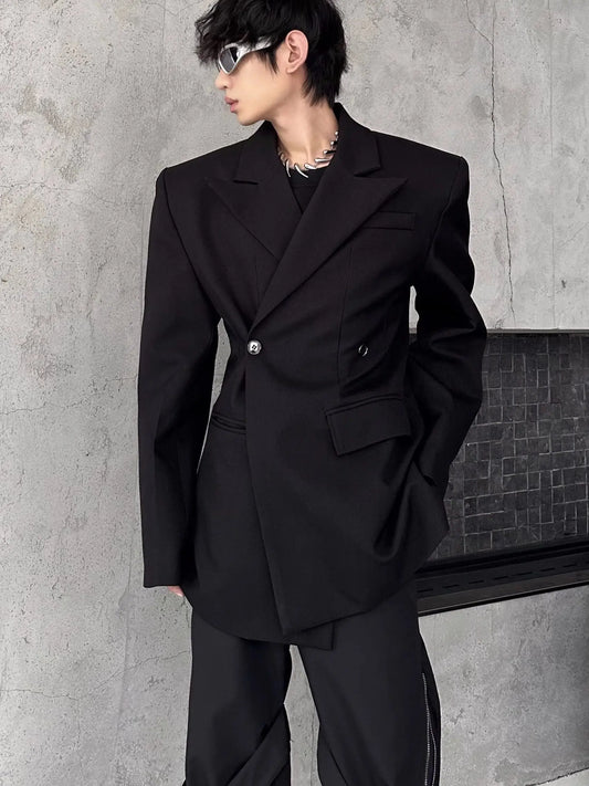 Cleanfit Tailored Shoulder Pad Men's Suit Jacket Casual British Style Slim Fit Waist Cinching Coat Hair Stylist Tren...