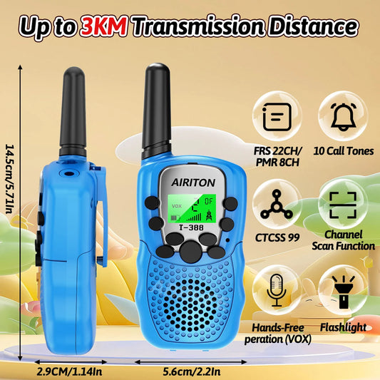 2PCS AIRITON T388 Mini Walkie Talkie Children Toy Gift Kids FRS PMR Long Range VOX Handheld Two Way Radio For Boys Girls