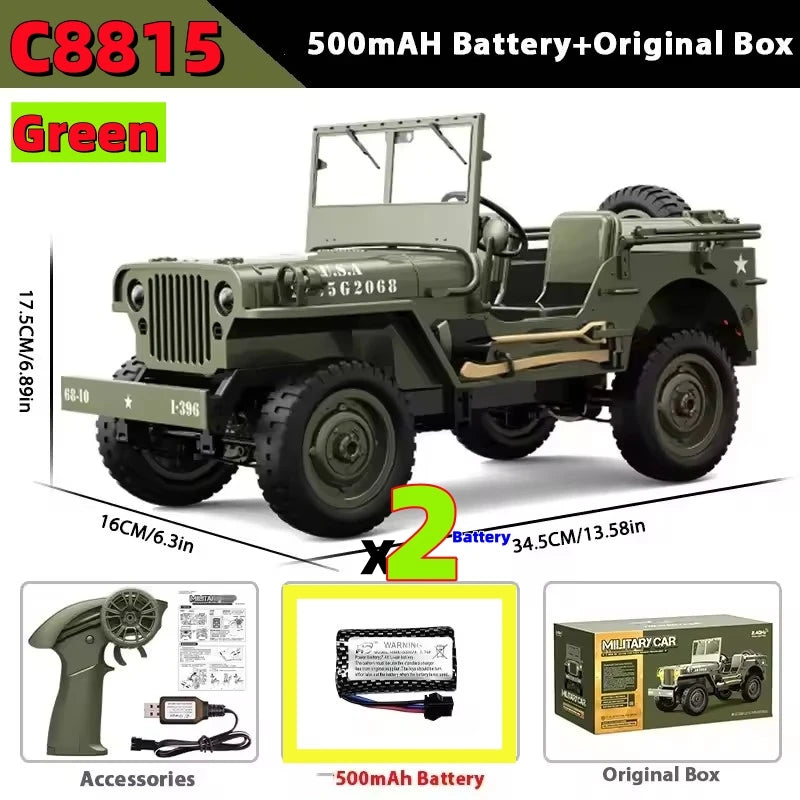 JHD FOR JJRC C8815 Rc Car 1:10 JEEP MB 2.4g 4wd RTR Crawler Climbing Scale Military Truck Offroad Vehicle C8815 Adult Toy Gift