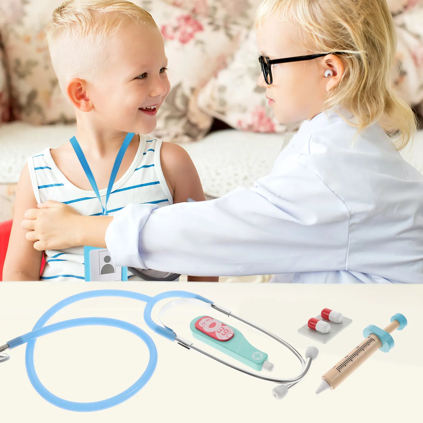 1Set Stethoscope Kid Doctor Kit High-Grade Wood Metal Pretend Play Role Play Set Children Learning Gift Doctor Kit for Kids