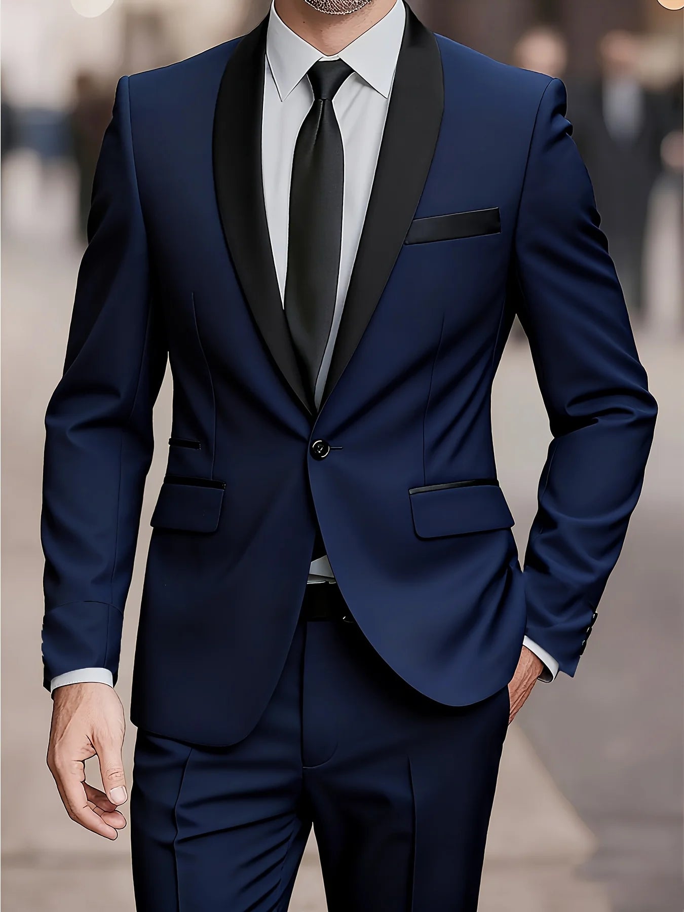 Men'S 2pcs Collar-And-Neckline, Single-Button, Slim-Fitting Solid-Color Jacket And Pants Set, Suitable for Men'S Dance Parties