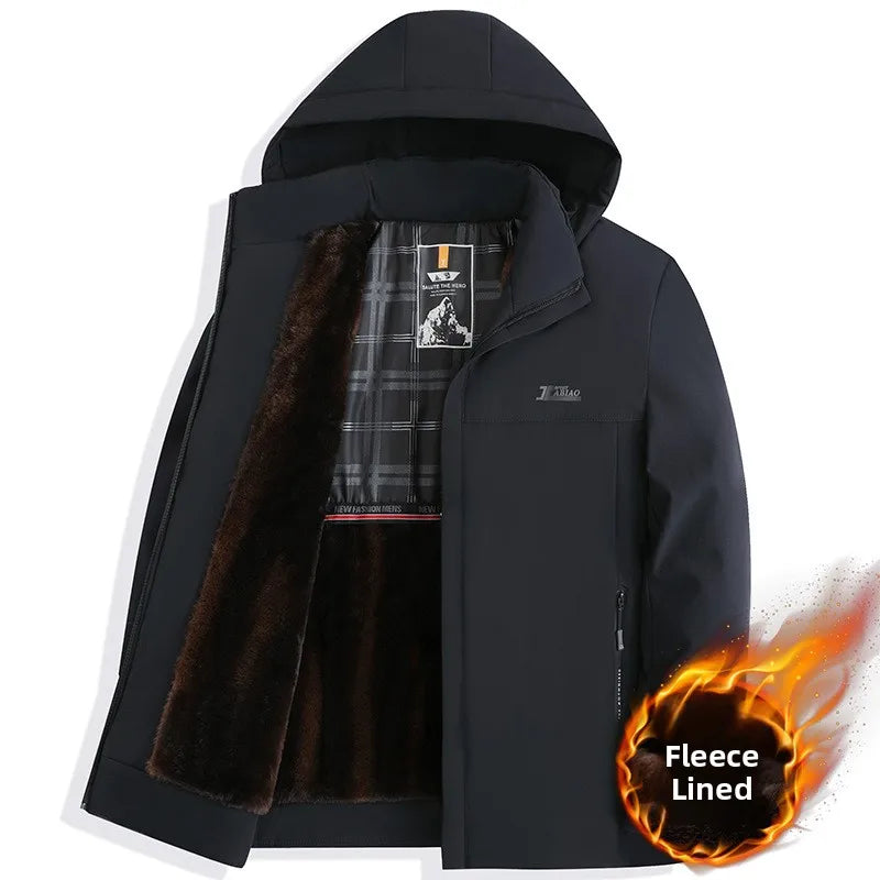Thickened Fleece Winter Jacket Men's down Cotton Coat Detachable Hood Parka Dad Clothes Cotton Jacket Middle-aged Men Parka