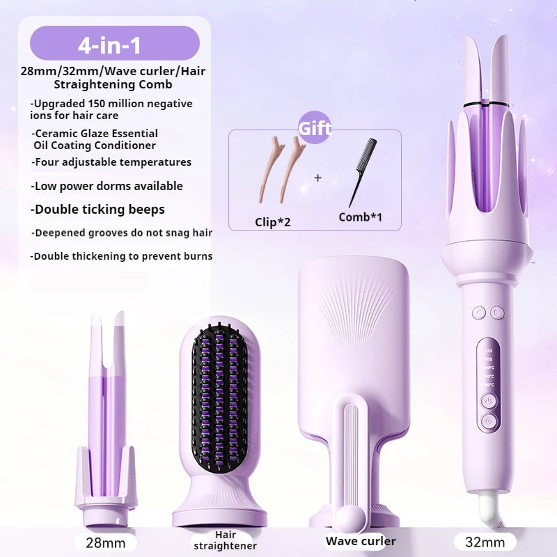 4-in-1 Automatic Curling Iron Multifunction Hair Styler Ceramic Negative Ion Straightener Curler Wand for Women Style Waves