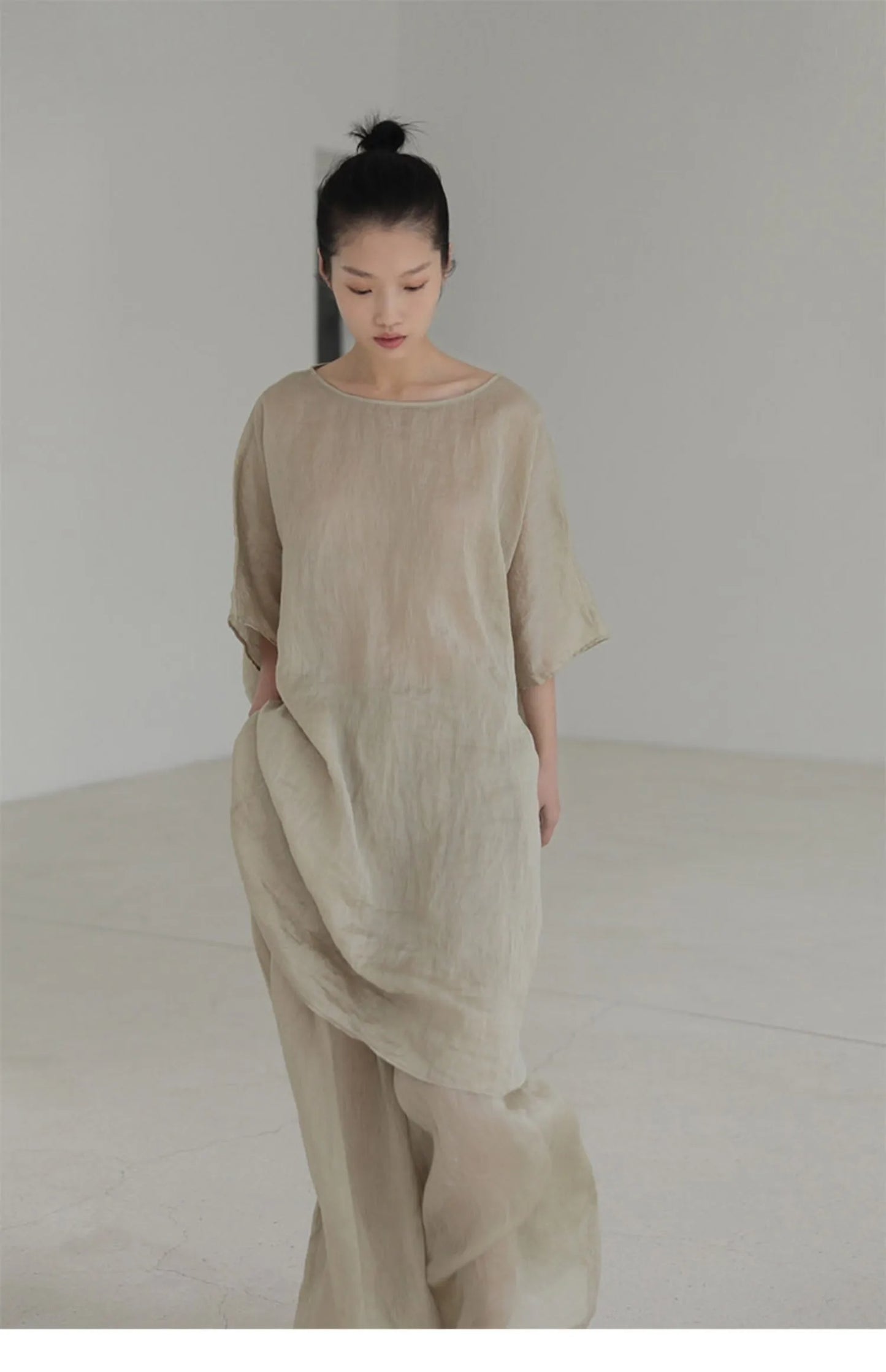 New Women's Chinese Zen Cotton Linen Shirt Drifting Silk Wide Leg Pants Three Piece Set Summer Season Fashion Trend
