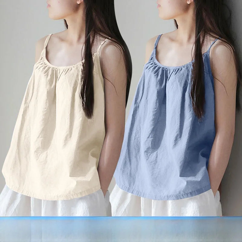Loose Cotton Linen Tank Top Sleeveless Base Layer Outerwear Summer New Style Slimming Vest Big Size Belly Folded Commute Style
