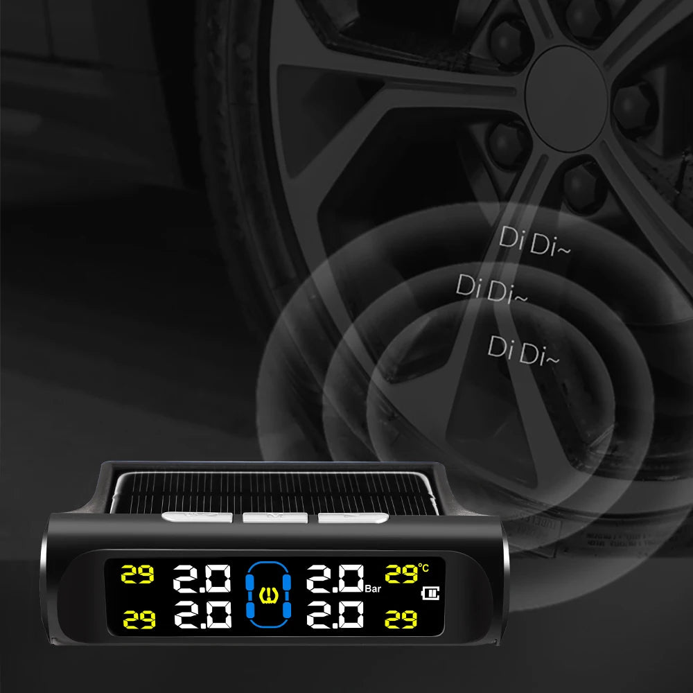 Solar Power TPMS Car Tire Pressure Alarm Monitor System Auto Security Alarm Systems Tyre Pressure Temperature Warning