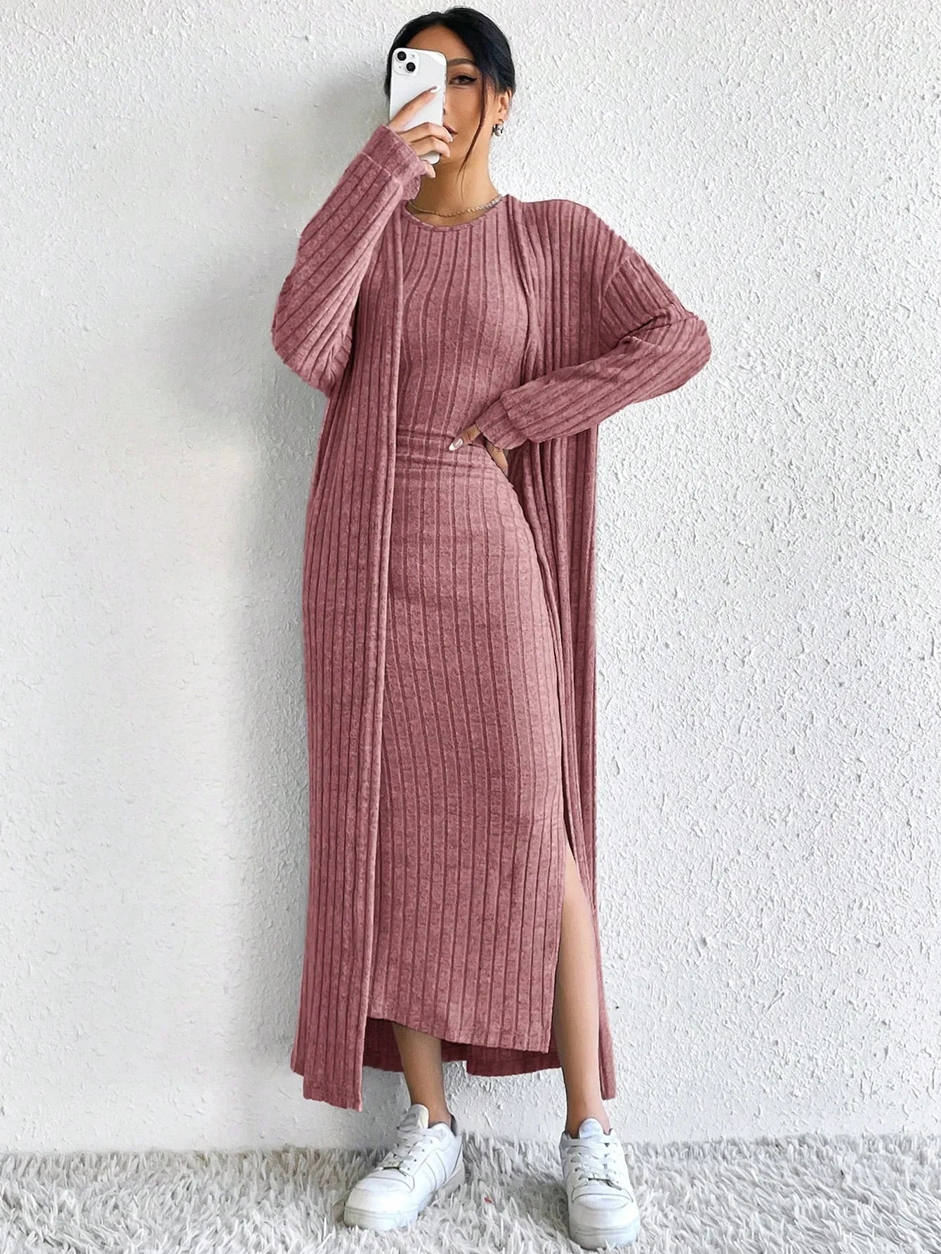 Fashionable Long Sleeve Vest Dress Set Autumn Casual High Waist Trousers Women's Clothing Two-Piece Suit European Style