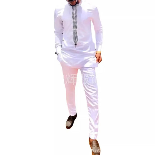 LIBIELIY Complete Men's Slim Printed Suit African Ethnic Style Long Sleeve Embroidered Suit Men Traditional Clothing 2 Piece Lux