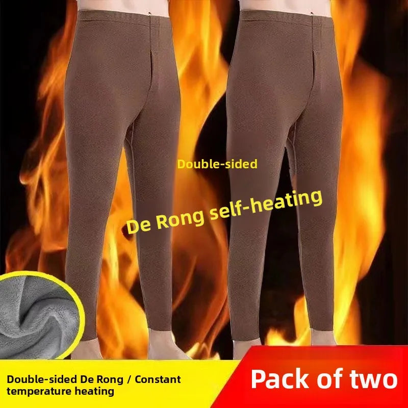 Men's Fashion Thickened Fleece Lined Slim Fit Winter Trousers Anti-Cold Base Layer Long Pants Youth Casual Pure Color