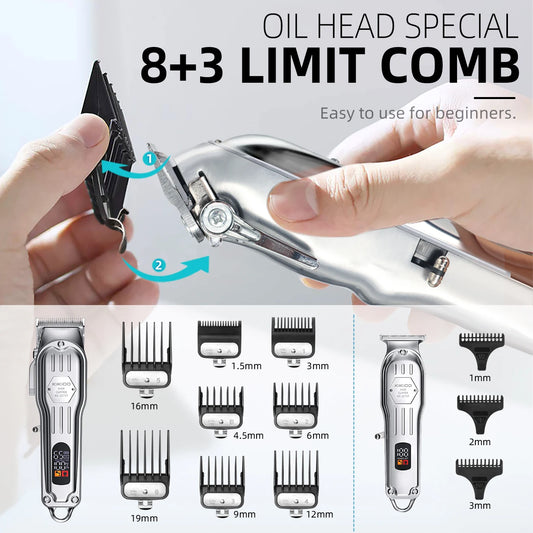 KIKIDO Professional Cordless Hair Clipper SH-2575T LCD Display Barber Trimmer Kit for Men Rechargeable 6 Combs