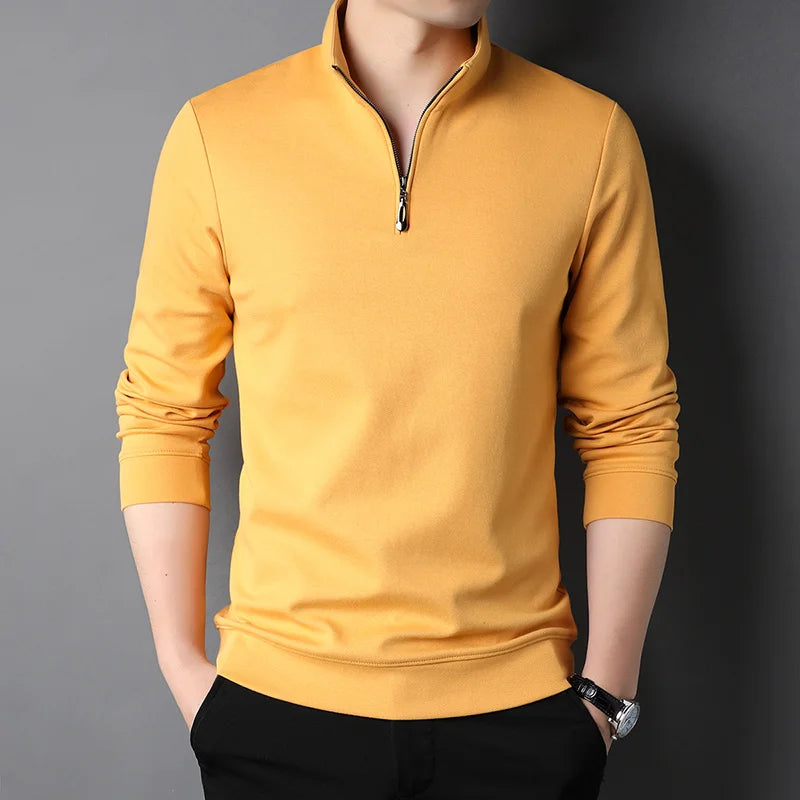 Top Grade 2025 New Fashion Brand Luxury Zipper Polo Shirt Men Casual Plain Korean Solid Color Long Sleeve Tops Mens Clothing