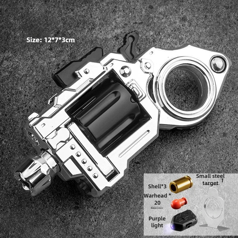 One Hand Spin Shoot Alloy Revolver EDC Metal Fidget Toy with 20 Plastic Bullets Stress Relief Mini Ring Gun for Adults Teens