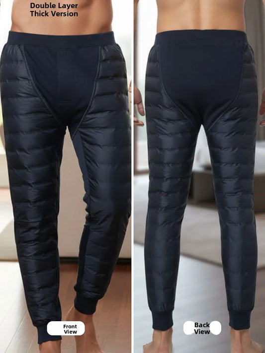 Hengyuanxiang Men's down Pants Thickened Duck down Slim Fit Inner Wear Warm Knee-Padded Long Pants Business Casual Style