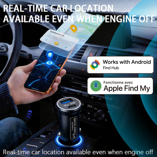 Mini Car Charger GPS Locator Tracker Cigarette Lighter USB Phone Charger Type C for iOS Or Google Find My App Vehicle tracker