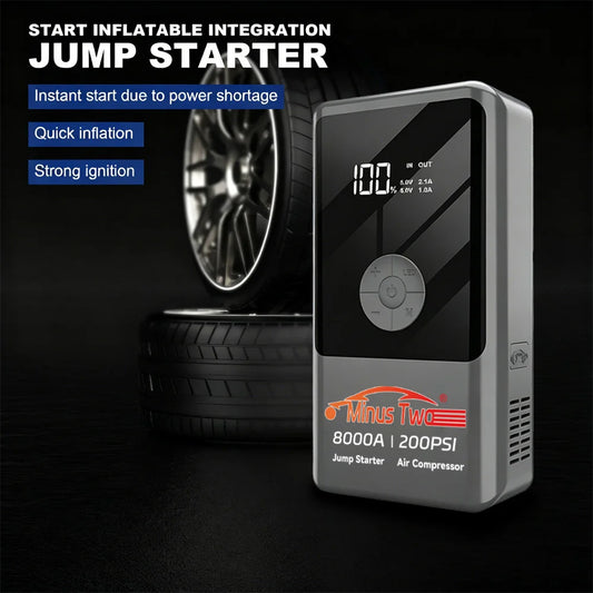 Car Jump Starter Power Bank Portable 150PSI Air Pump Battery Emergency Booster Starting Device Car Starter 2026.