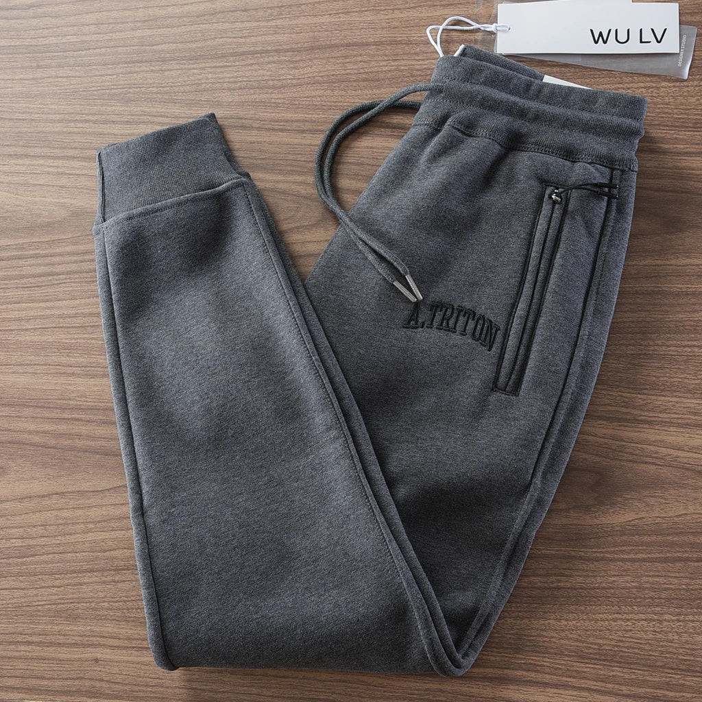 2024 Winter New American Retro Thickened Velvet Letter Printed Sweatpants Men's Simple Drawstring Sports Casual Ankle-tied Pants