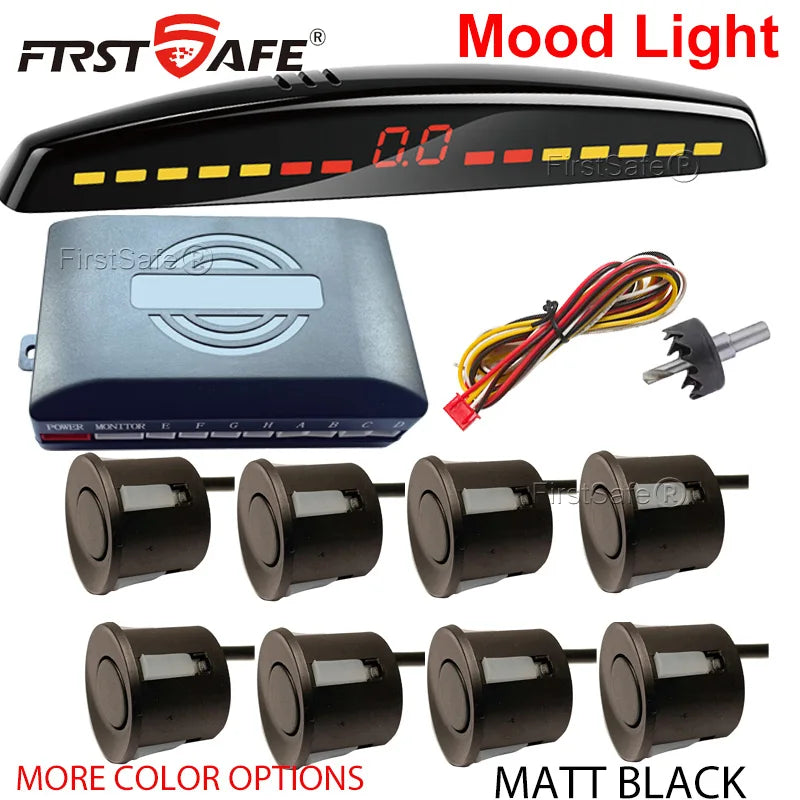 FirstSafe Factory Parking Sensor Kit Front Rear Mood Light Display 6/8 Radar Sensors Auto Backup Monitor Detector Accessories