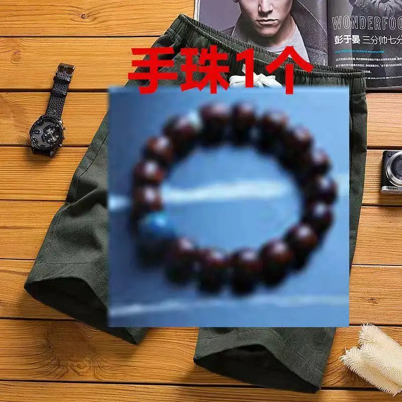 Loose Men's Short Sleeve T-Shirt Set Spring Summer Vintage Retro Tang Costume Hanfu Two-Piece Set Fitness Casual Wear Cotton